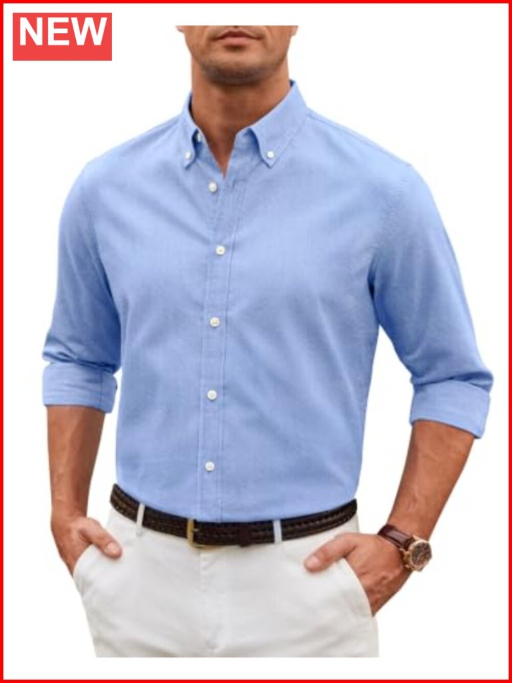 Men's Slim Fit Stretch Oxford Long Sleeve Button Down Shirt